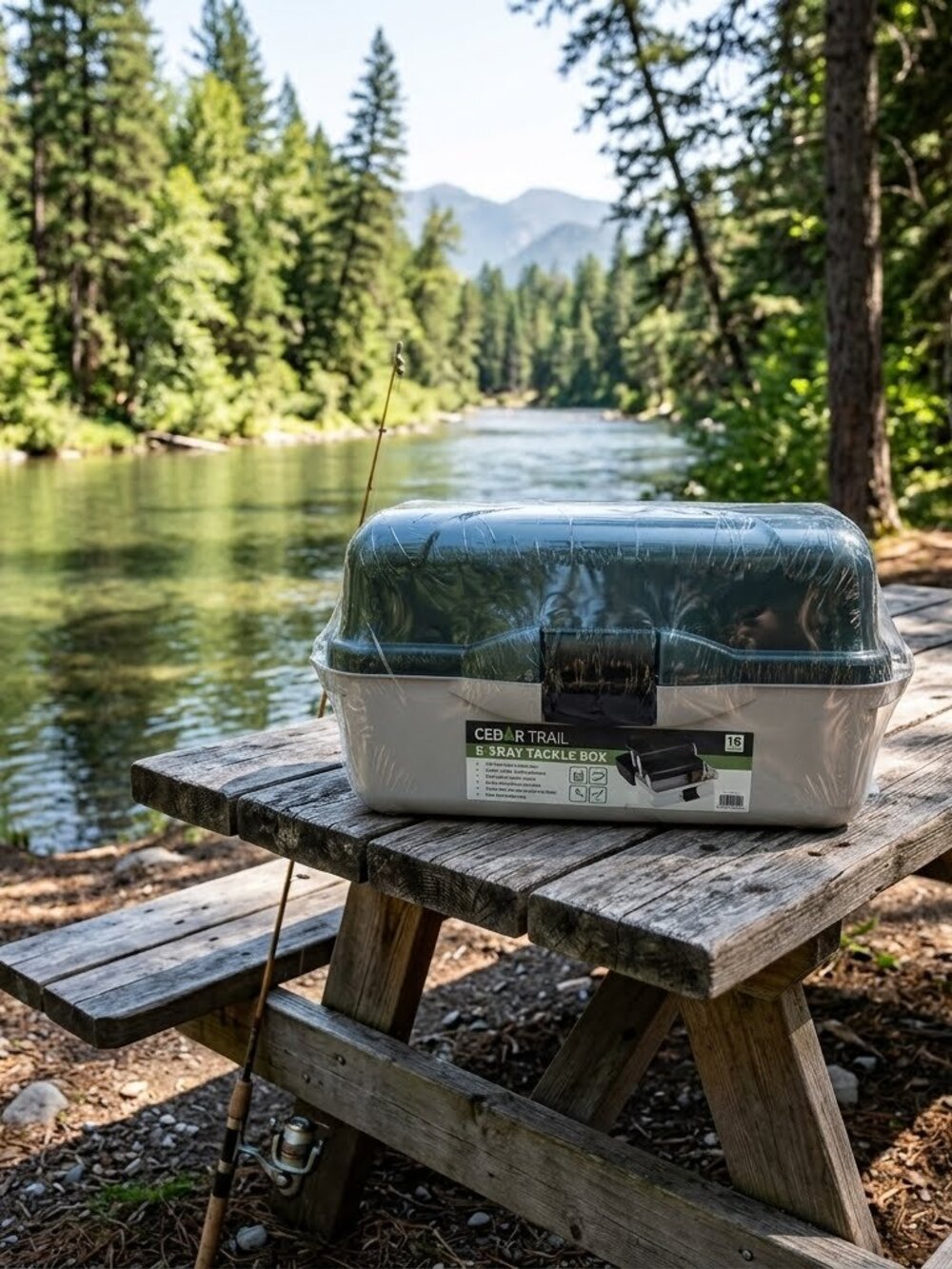 NWT Cedar Trail 16" 2-Tray Fishing Tackle Box Green White